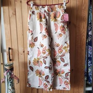 Rachel Zoe Linen Floral Print Wide Leg Pants Size Small